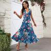 Women's Summer Fashion Retro Print V-Neck Sleeveless Long Dress