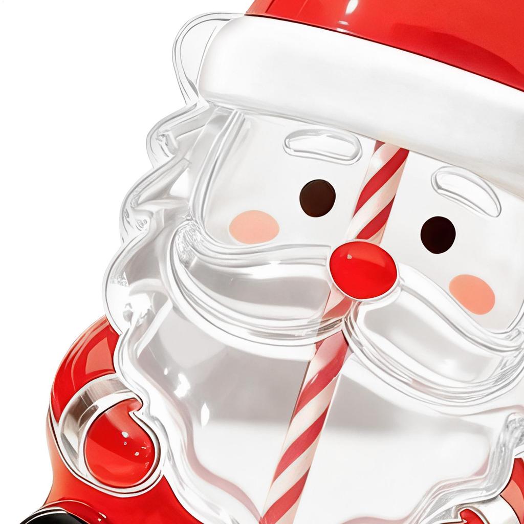 Christmas Glass Cup 20oz With Straw Santa Claus-shaped Mug Christmas Glass Mug For Party Kitchen Drink Chocolate Birthday