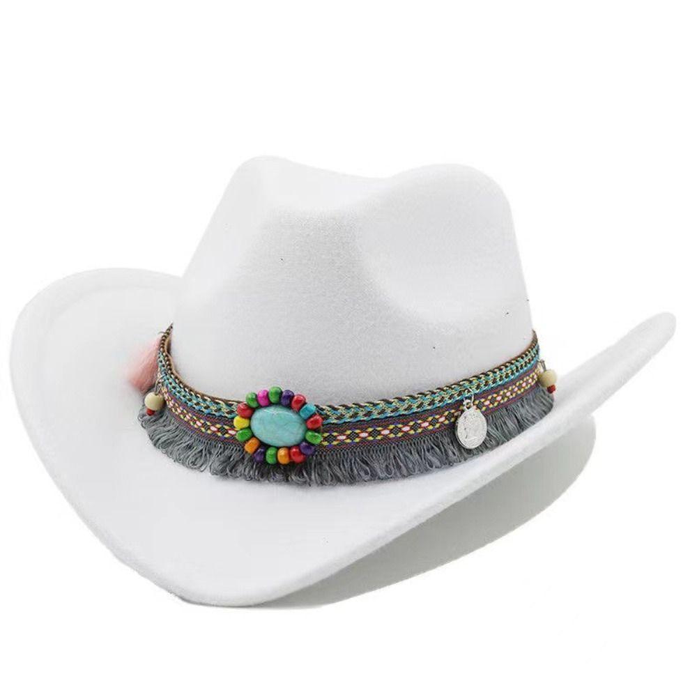 With Tassels Western Cowboy Hat Solid Color Party Cosplay Hat Cool Top Hat  Outdoor Visor Caps
