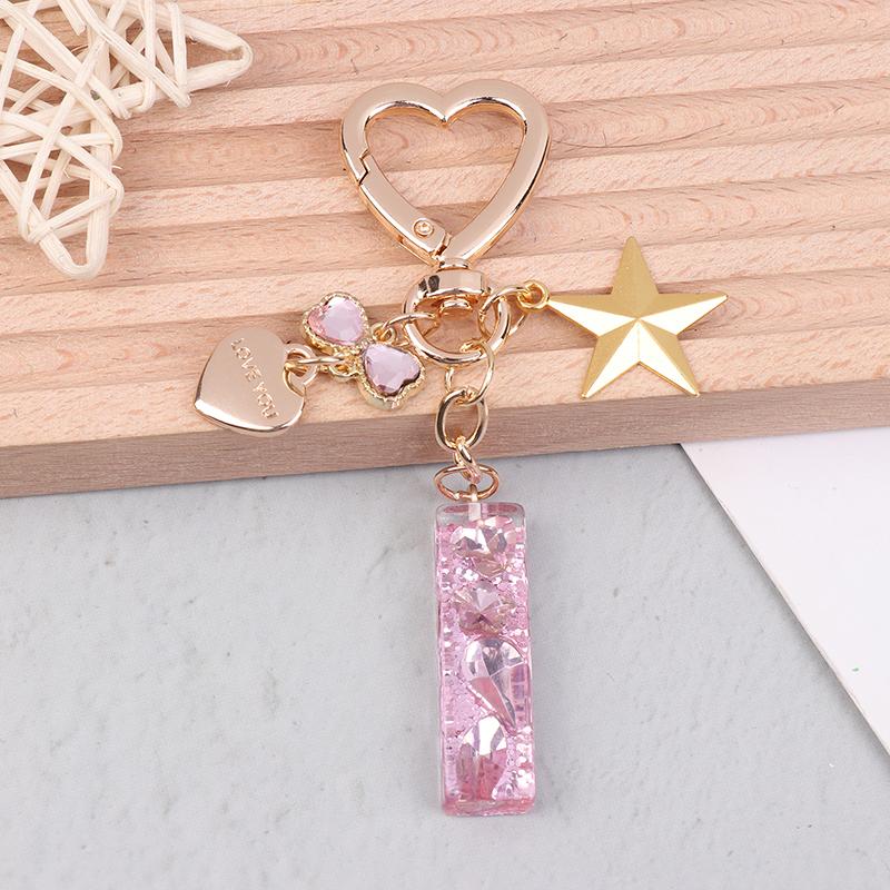 Cute  Bling Keychain A To Z Initial Letter Love Heart Star Pink For Women Girls Bag Cup Pendant Key Chain Accessories