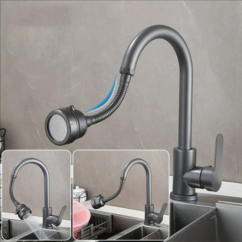 Black Kitchen Faucet Single Handle Hot and Cold Water Kitchen Sink Taps Basin Mixer with 360° rotating Adapter Gray