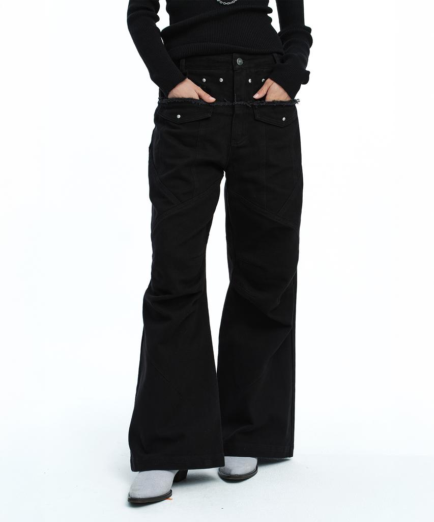 ROUGHNECK Washed Panel Stitch Pants Black