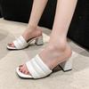 New Thick Heel One-word Slippers Women's Summer Wear Fashion Square Head Open-toed Temperament with Skirt High-heeled Sandals