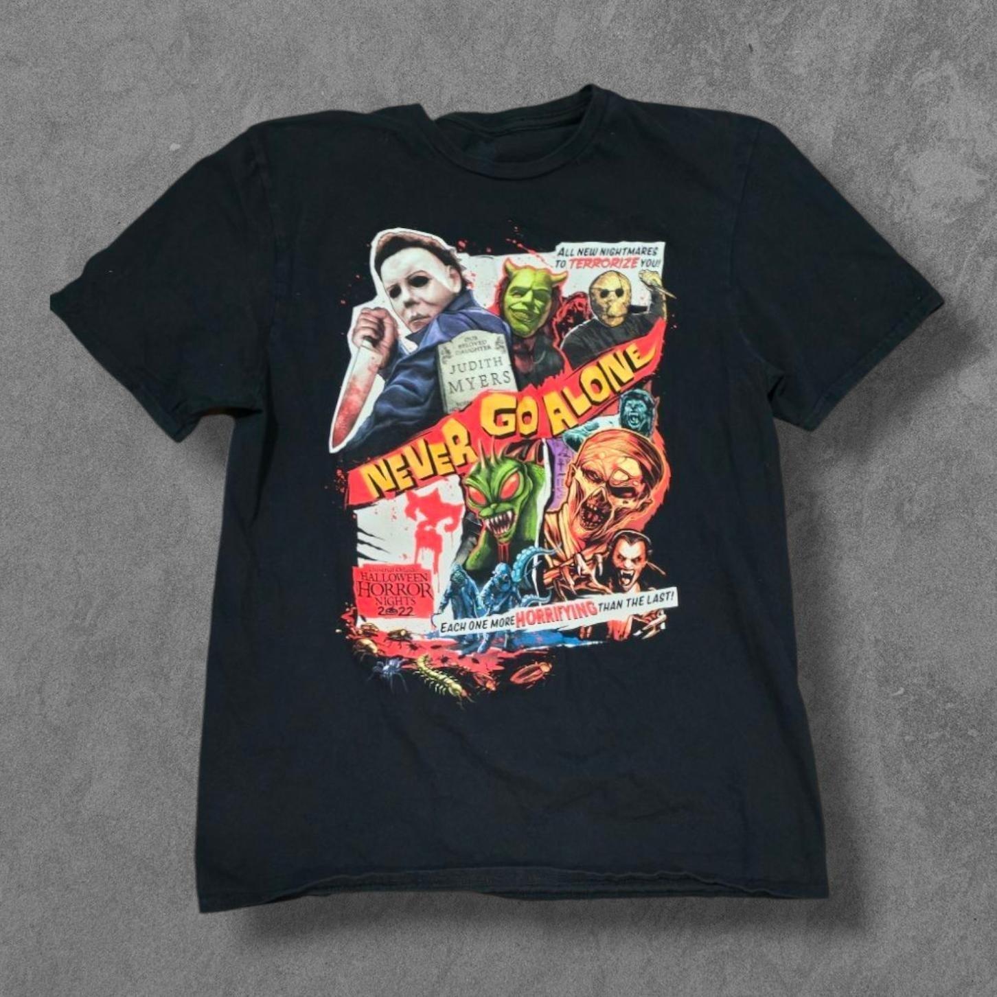 Retro Halloween Horror Night Never Go Alone Unisex Tee S-5XL L