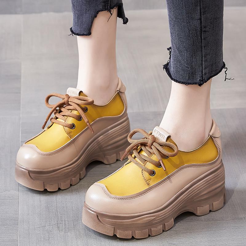 Fashion GKTINOO 2024 Fashion Spring Women Shoes Genuine Leather Lace-Up Flat Platform Sneakers Women Thick Bottom Casual Shoes Footwear