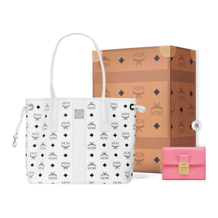 New MCM Liz Visetos Leather Combo Bag, Tote Bag, Shopping Bag, Shoulder Bag, Handbag Regular Women's White MWPDSLR02WT001
