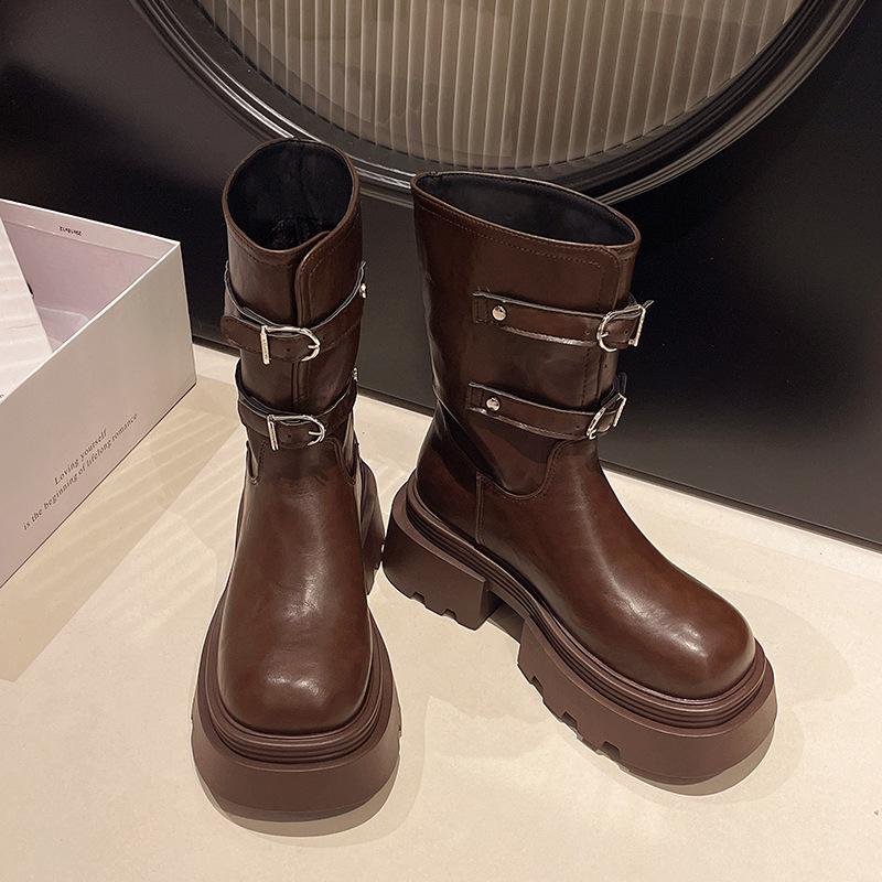 

Thick heel thick-soled Martin boots women s 2025 autumn and winter new retro slim short boots small sweet cool medium tube tooling boots 35