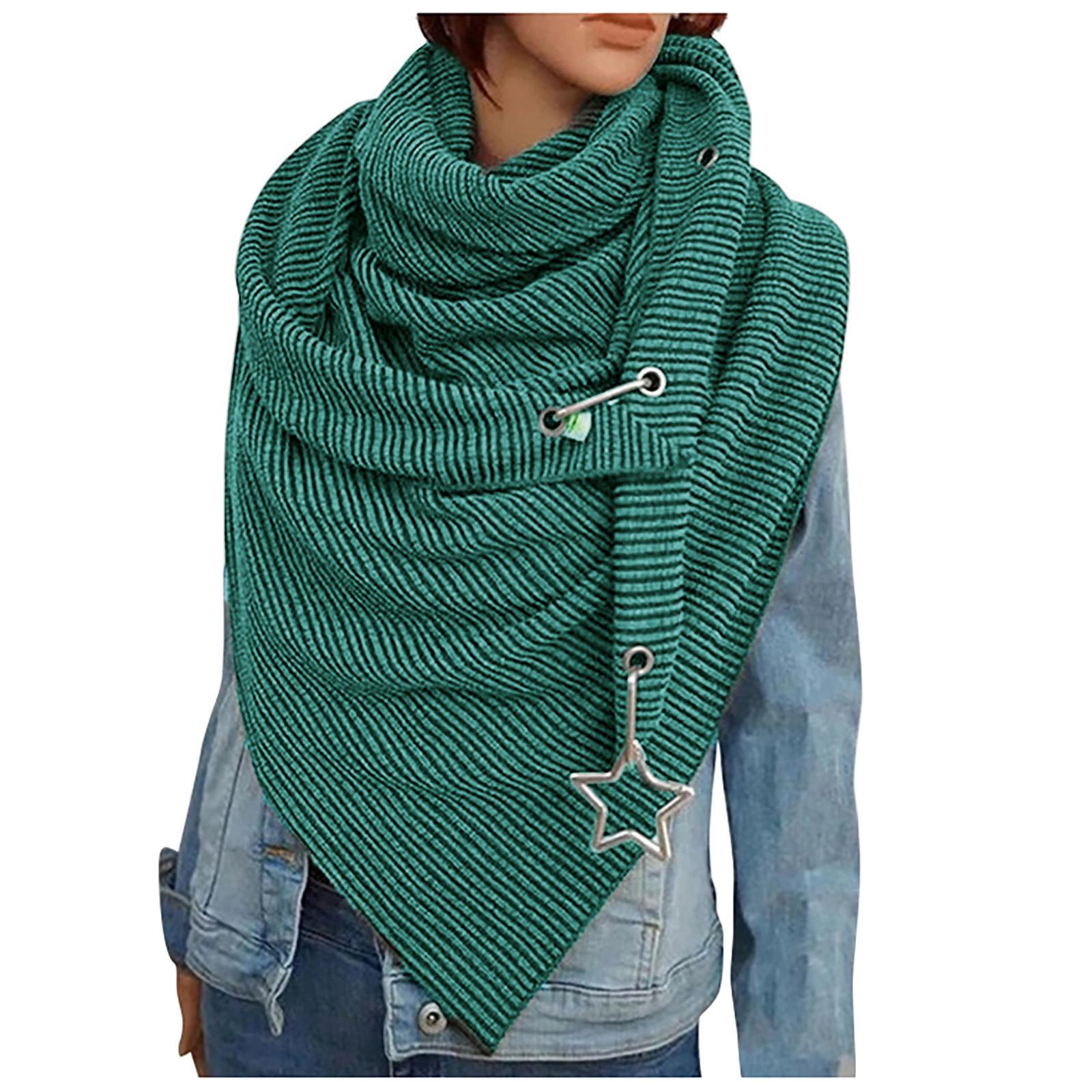 

Женский И Зимний Модный Утолщенный Теплый Однотонный Шарф со Звездой One Size зелёный