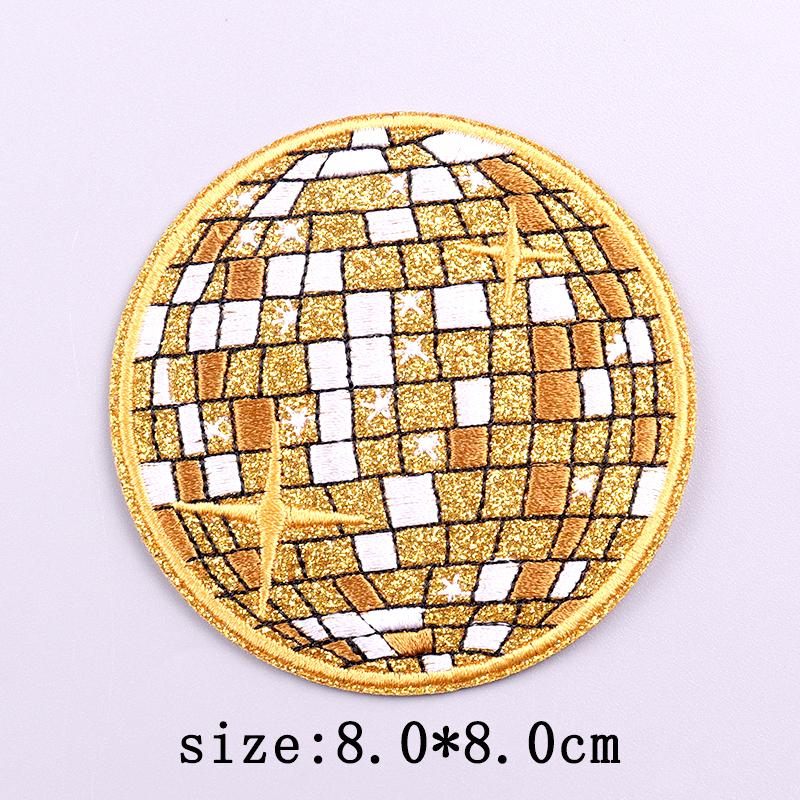 

Нашивки с вышивкой в виде диско-шара, термоклеящиеся нашивки для одежды, термоклеящиеся нашивки на одежду, аппликация в виде мультяшного сердца и радуги