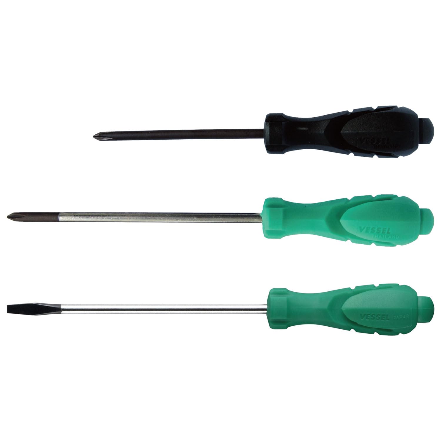 VESSEL Precision Screwdriver Set x 50 x 75 x set (+00 / +0 / -2.5 75) 3-piece 593PS-A зелёный