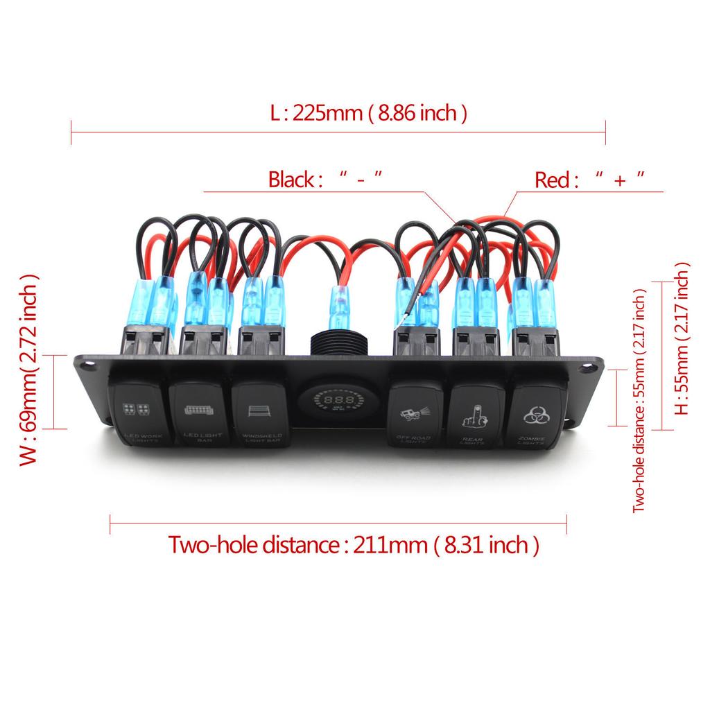 2024 Fargerike 12V 6 Gangs Vippebryter Panel Strømbryter LED Voltmeter RV Bil Marine Båt Bryter Panel Led Bryter Panel Auto