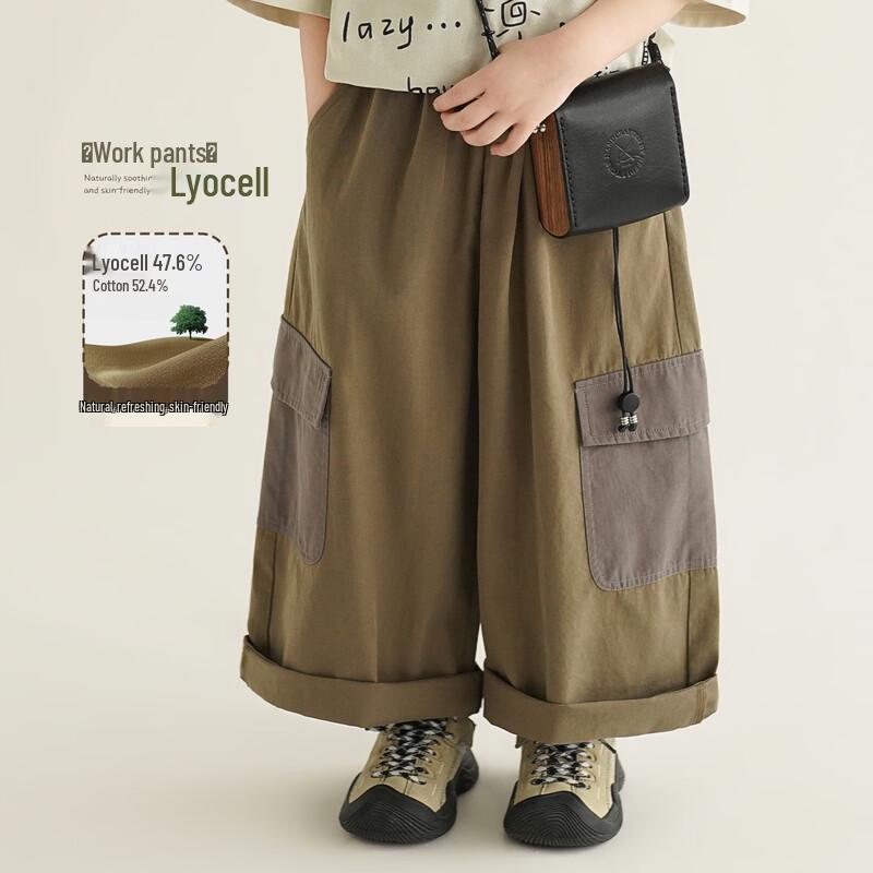 Boys Lyocell Tencel Summer Cargo Pants 150 зелёный