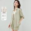 Women's Linen Blend Long-Sleeve Shirt & Shorts Set