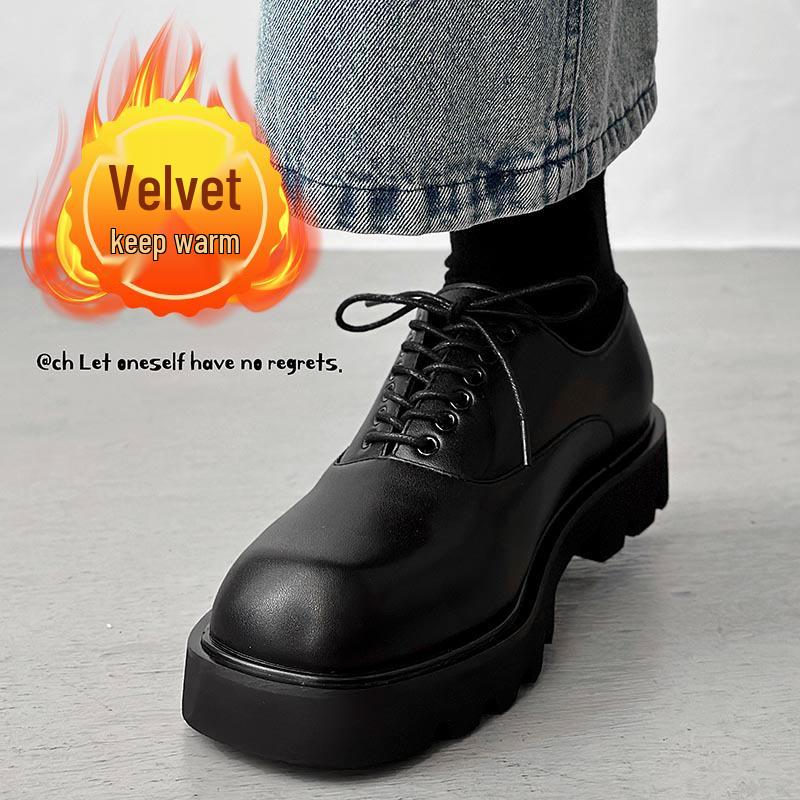 

Мужские лоферы из высококачественной кожи с квадратным носком и толстой подошвой - Корейский стиль, черные туфли дерби, нишевый дизайн (Модель 15961-O) 39