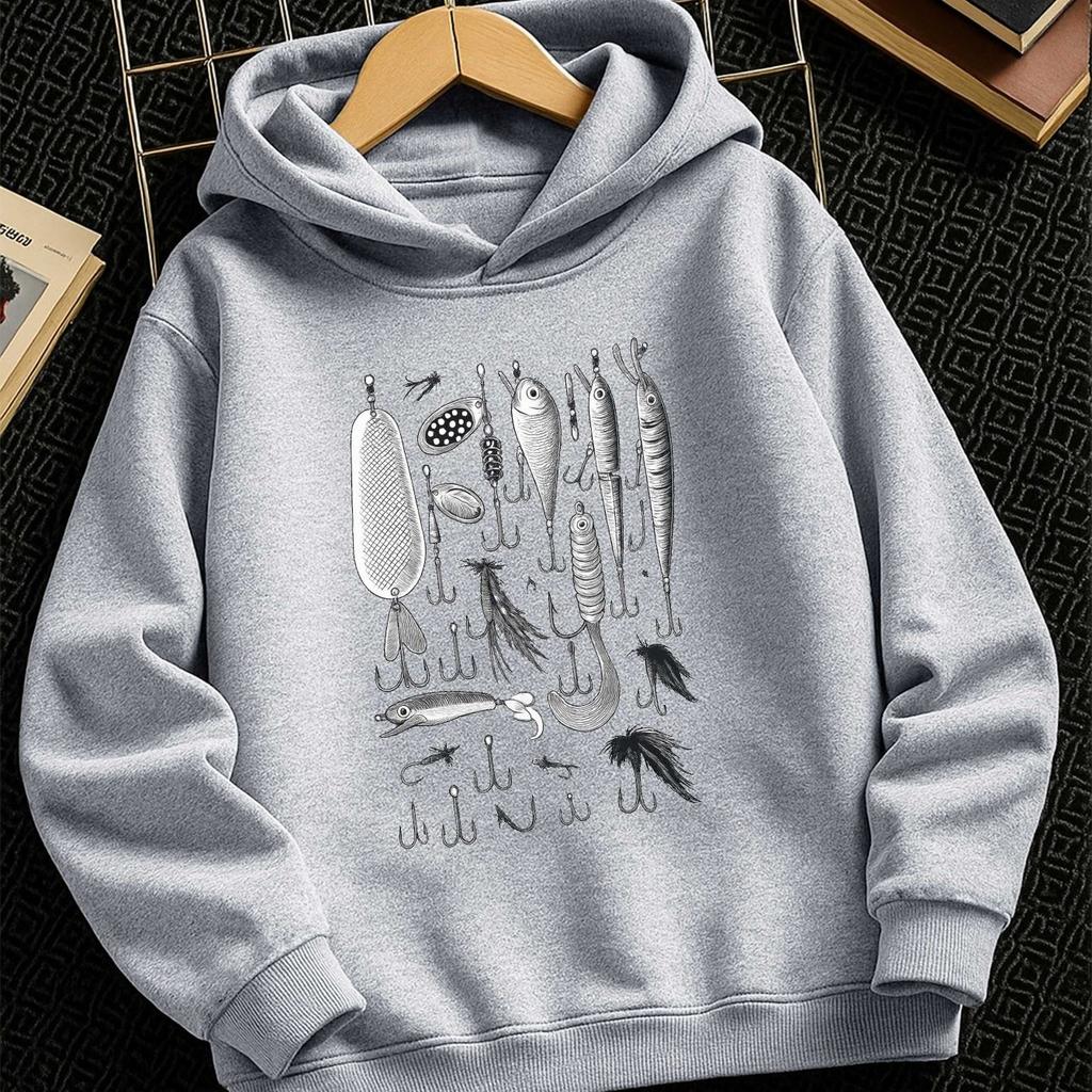 Boys' Fleece-Lined Hooded Sweatshirt – Casual, sporty style with letter print on the back; comfortable for autumn and winter.