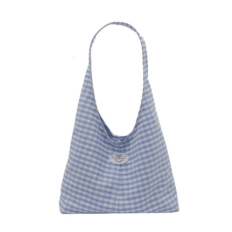 Korean StyleinsNew style casual and sweet plaid canvas shoulder shopping bag, fresh and versatile for daily use, underarm bag