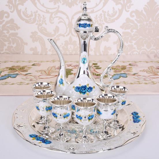 8Pcs/Set European Cup Kettle Vintage Metal Wine Wedding Tray Kit Home Gifts
