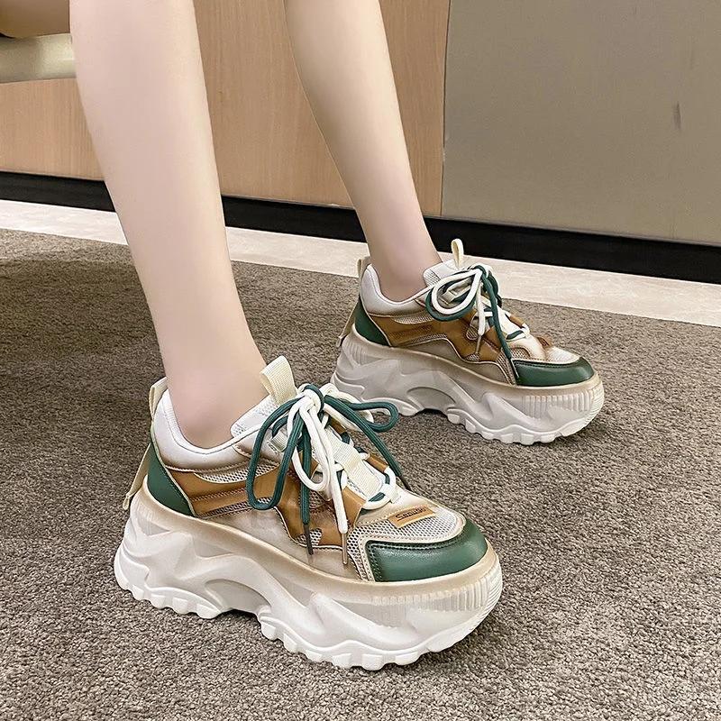 fashion 2024 Hot Sale Women's Shoes Lace-up Women's Vulcanize Shoes Fashion Color Matching High Quality Round Toe Platform Sneakers