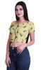 Moomaya Printed Boat Neck Womens Sexy Summer Tops Zip Front Viscose Crop Top