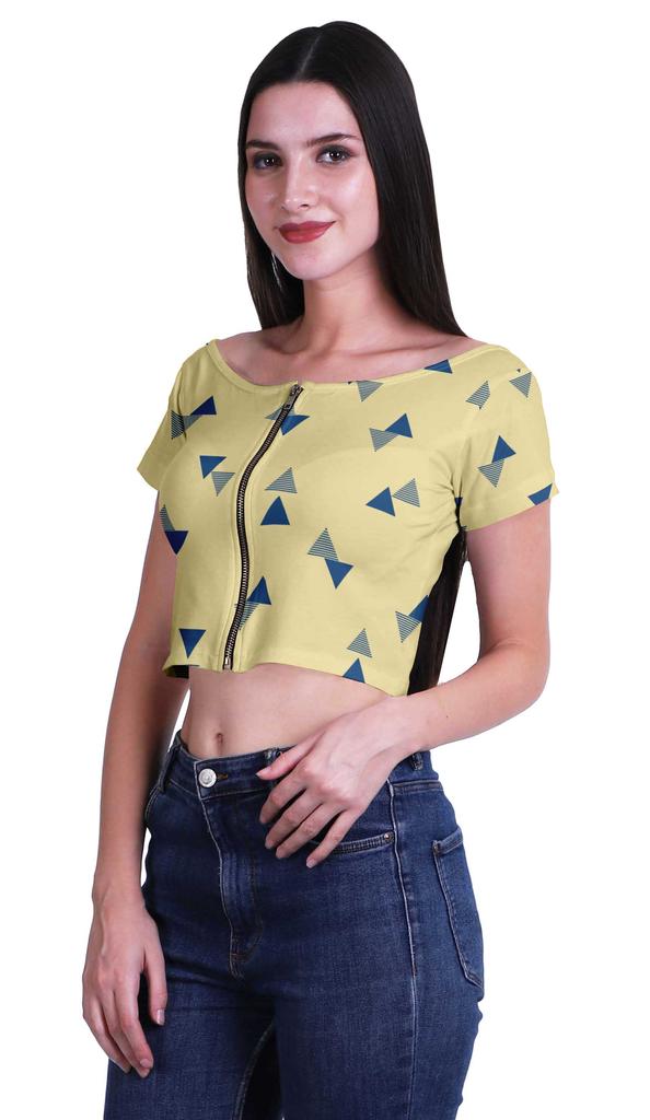 Moomaya Printed Boat Neck Womens Sexy Summer Tops Zip Front Viscose Crop Top