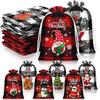 12pcs Christmas Checkered Linen Drawstring Bag Coarse Linen Candy Drawstring Storage Bag Children's Christmas Gift Bag Drawstring Bag