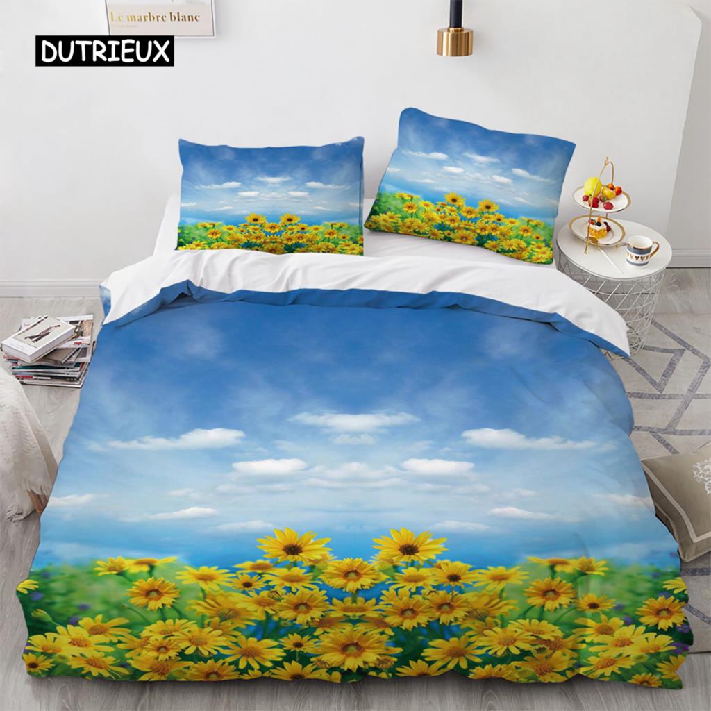 

Пододеяльник Blue Sky King Queen с розовыми цветами и белой летящей птицей, комплект постельного белья для детей, подростков и взрослых, 3D-покрывало с изображением природного пейзажа US Queen(228x228cm)