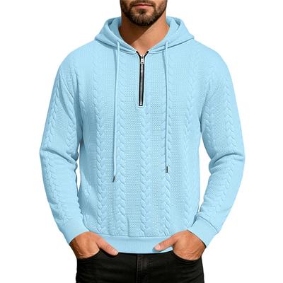 Men's Knit Half Zipper Hoodie Casual Long Sleeve Drawstring Pullover Sweater Solid Color Knitted Hooded Tops for Men Daily Streetwear Sweatshirt