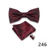 Men's Formal Bow Tie and Pocket Square Set for Banquets and Weddings, with Lapel Flower.