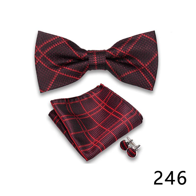 Men's Formal Bow Tie and Pocket Square Set for Banquets and Weddings, with Lapel Flower.