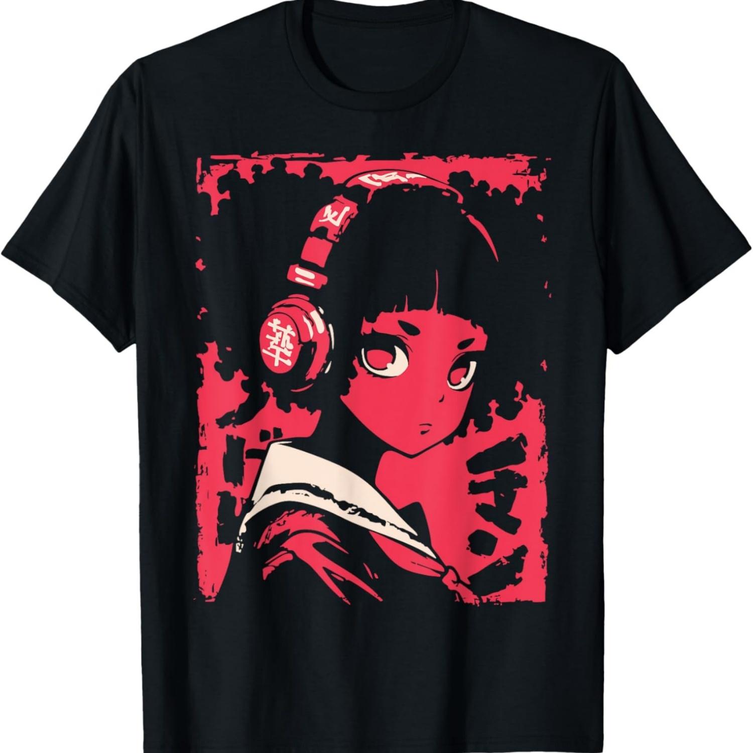 Харадзюку Киберпанк Черная Девушка Аниме Манга Ваифу Японская Футболка(5) S чёрный