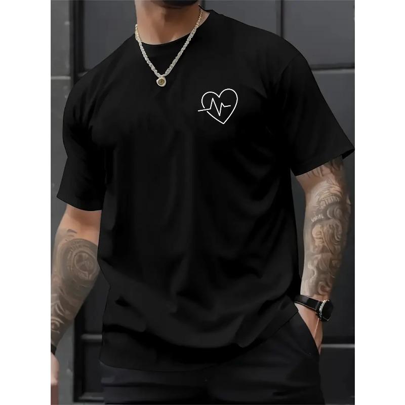 

Men s Heart Rate Graphic Print T-Shirt - Streetwear Tee, Regular Fit Round Neck, Machine Washable All-Season Casual Top S чёрный