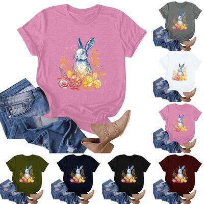 Women's Easter Bunny Print Neck Short Sleeve T-Shirt Top