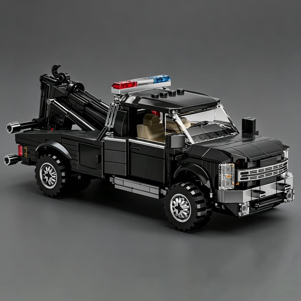 City Series Series American Police Police SWAT Tow Truck F450 Trailer Building Block Scale Model Kit for Boys Girls - Car Toy with V8 Engine