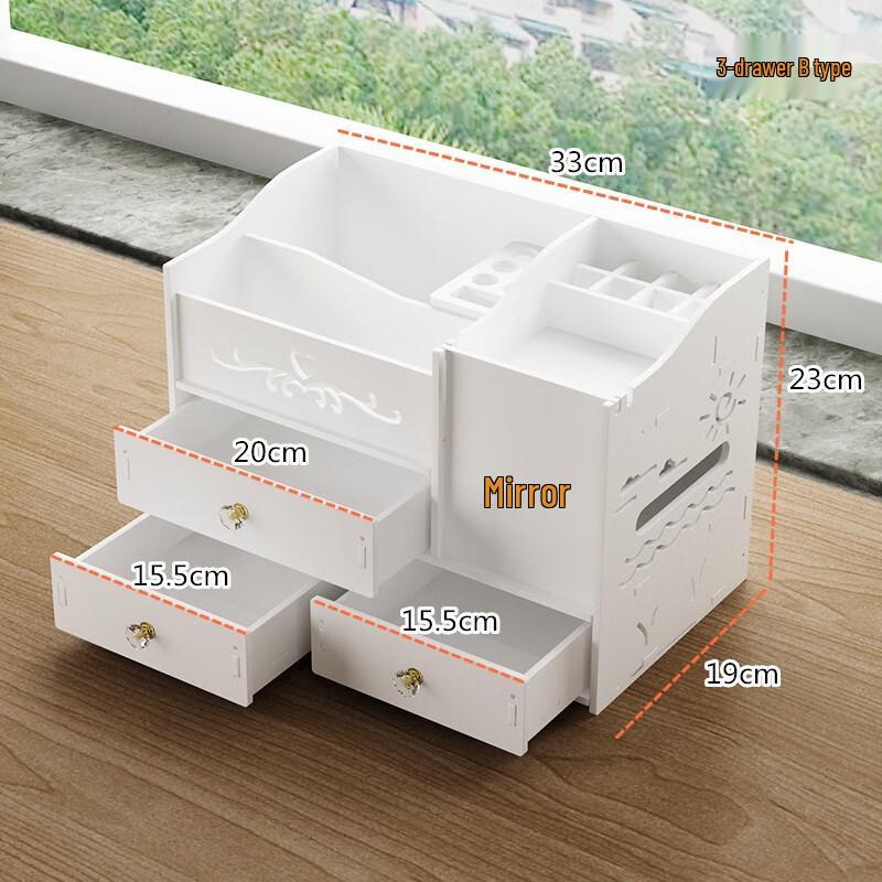 miflame Desktop Cosmetic Storage Box with Mirror and Drawers