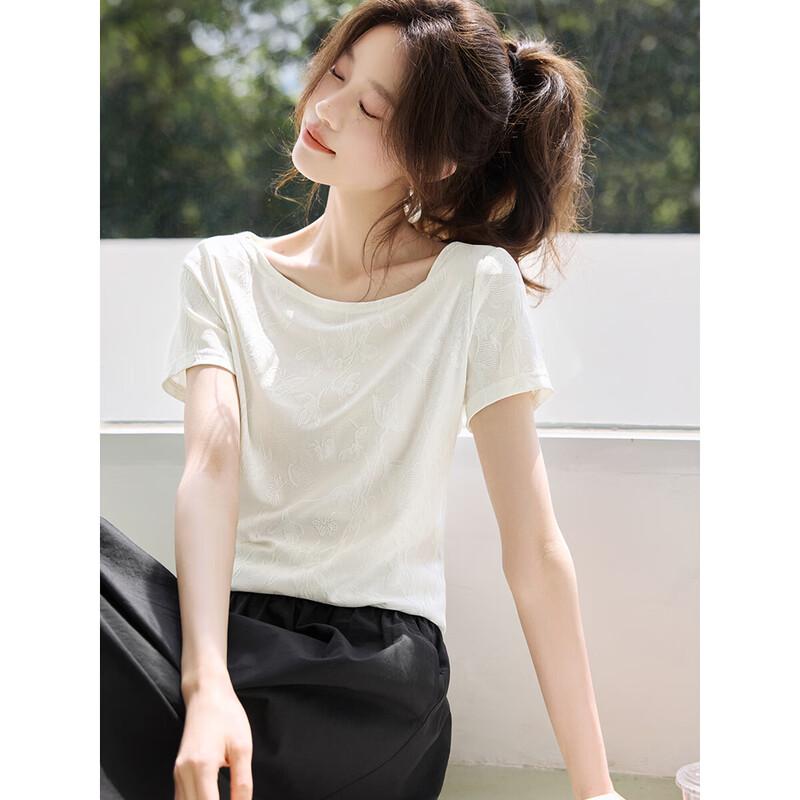 Jacquard Waist-Cinching Short Sleeve T-shirt