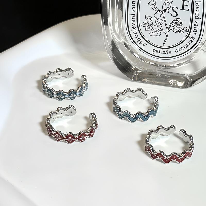 High-End Drip Oil Opening Ring Niche High-End Light Luxury Line Blue Fashion Personality Ring