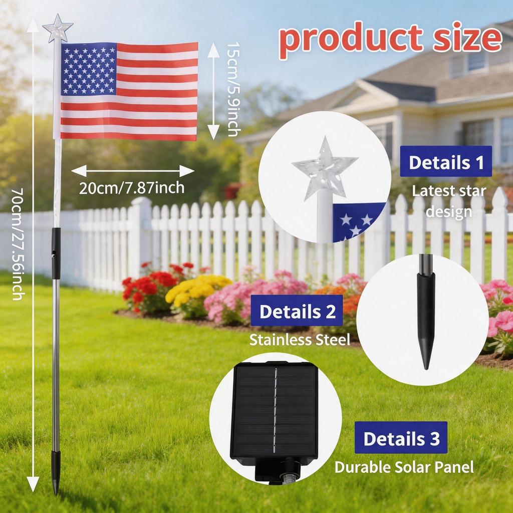Solar-Powered Flag Light for July 4th: Outdoor Waterproof Yard and Garden Decoration