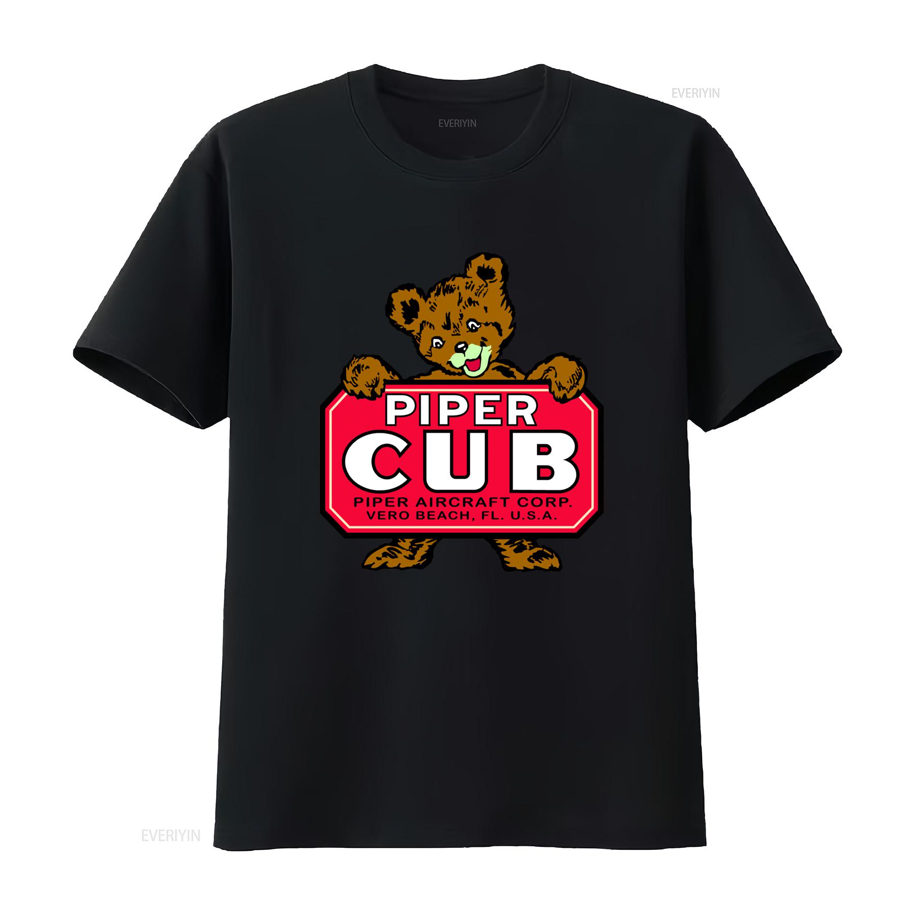 

Vintage Piper Cub Logo Airplane Training Bear Aviation Flight T shirt Comfortable Style vintage Washed Slightly Versatile Soft 4XL