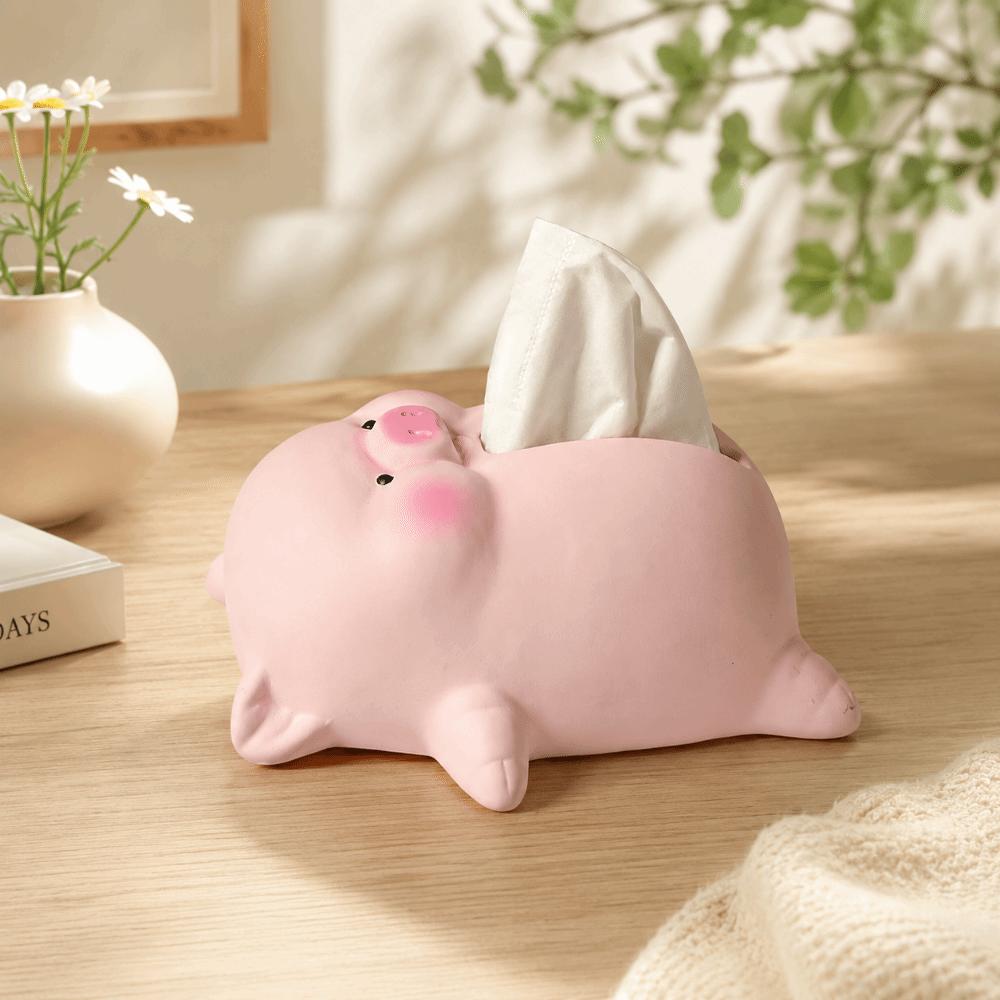 Cute Lying Pig Ceramic Tissue Box Large Capacity Decorative Ceramic Pig Tissue Box Household Ornament Paper Towel Holder