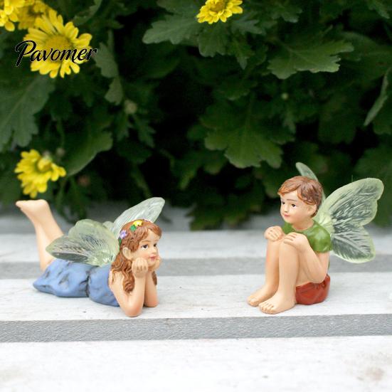 Indoor Landscape Resin Decor 2Pcs/Set Boy And Girl Fairy Statues, Miniature Figurines, Ornaments Cute Mini Figures for Garden, Potted Plant, Terrarium