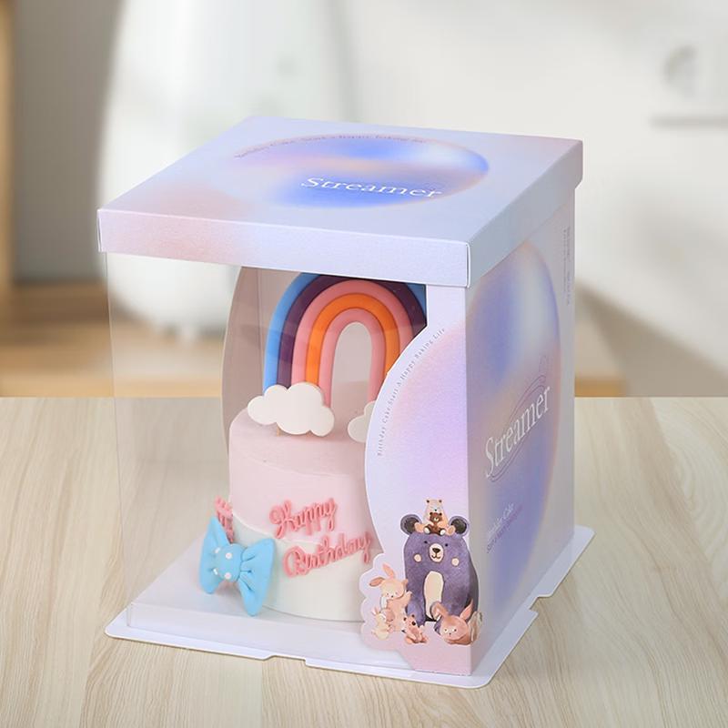 Deou Starlight Dreamy Planet Translucent Birthday Cake Boxes 6-inch Double Layer (Pack of 5)