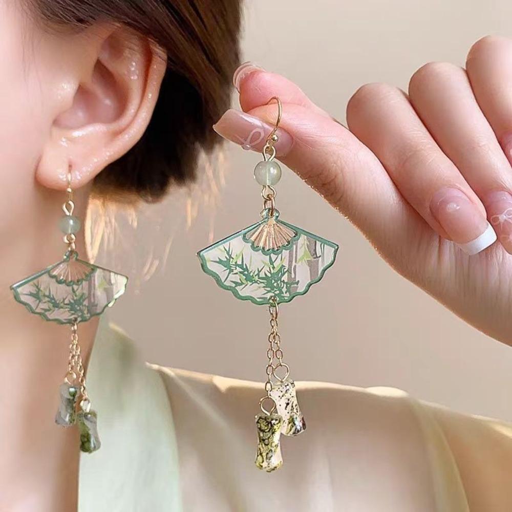 Tassel Fan Shaped Drop Earrings Hook Piercing Exaggerated Long Earrings  Party