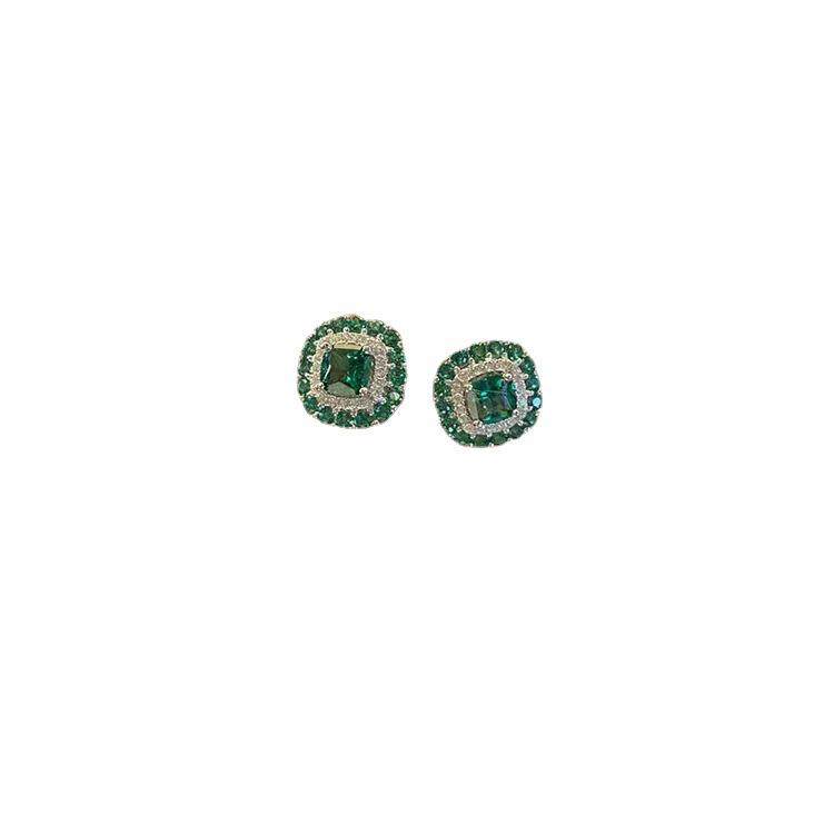 Lulu Tong 2022 Green Zircon Stud Earrings, Women's S925 Silver Set with Gift Box.