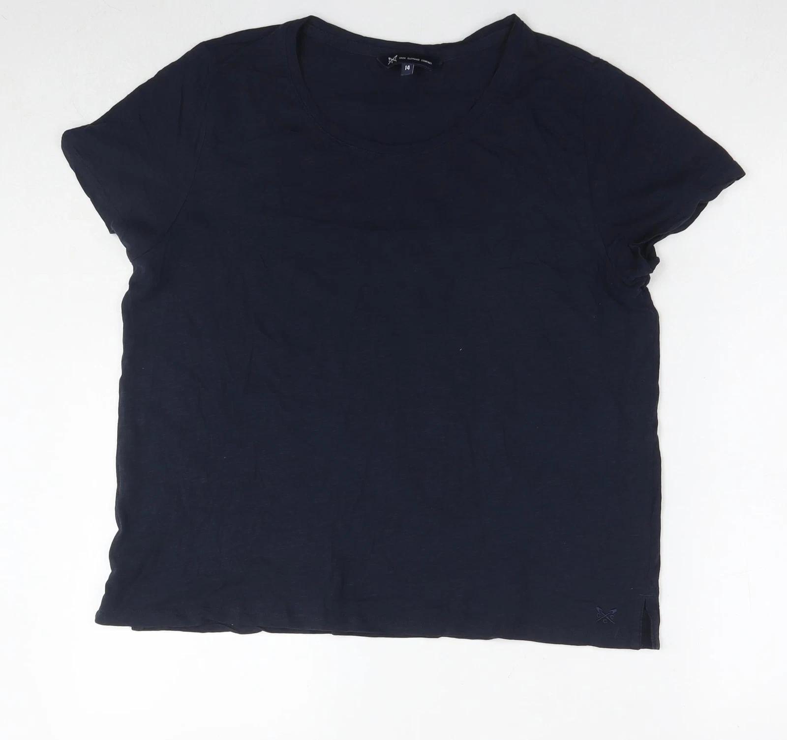 Crew Clothing Womens Blue Cotton Basic T-Shirt Size 14 Round Neck XL
