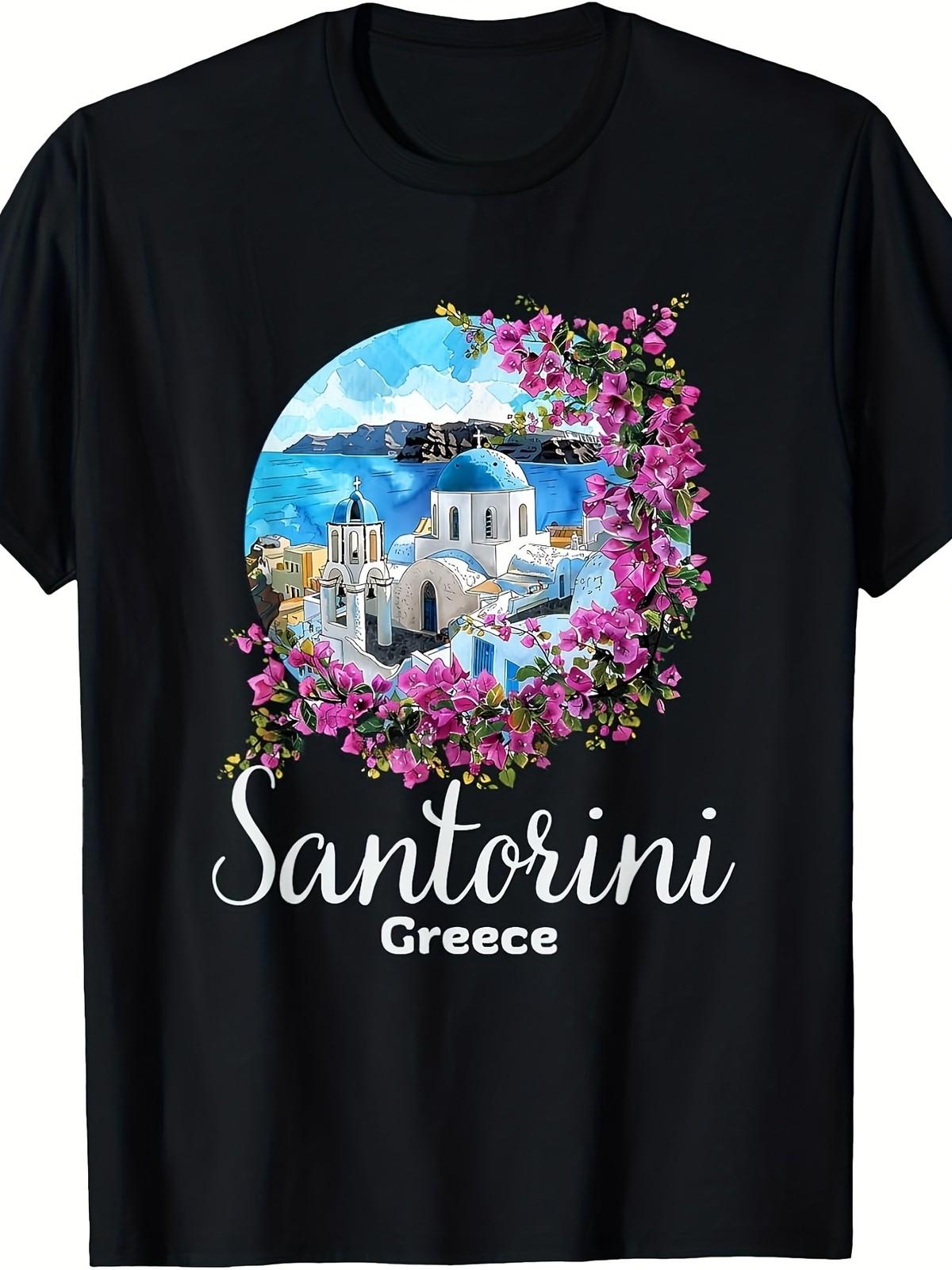Men S & Women S Santorini Greece Graphic T-Shirt - 220gsm Heavyweight Pure Ret S