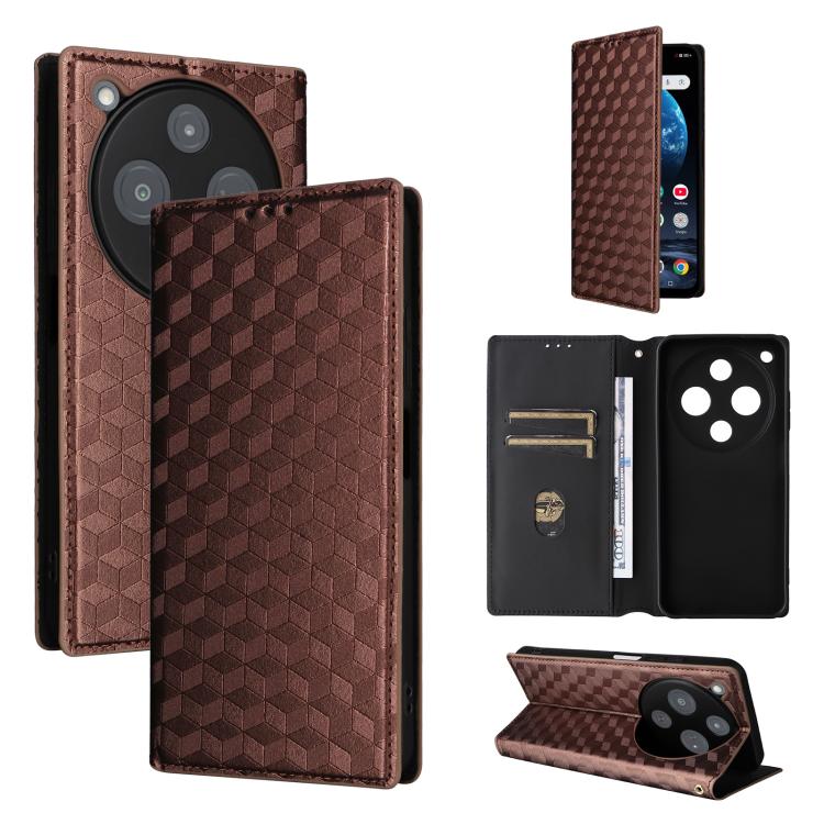Cubic Grid Texture Flip Leather Phone Case