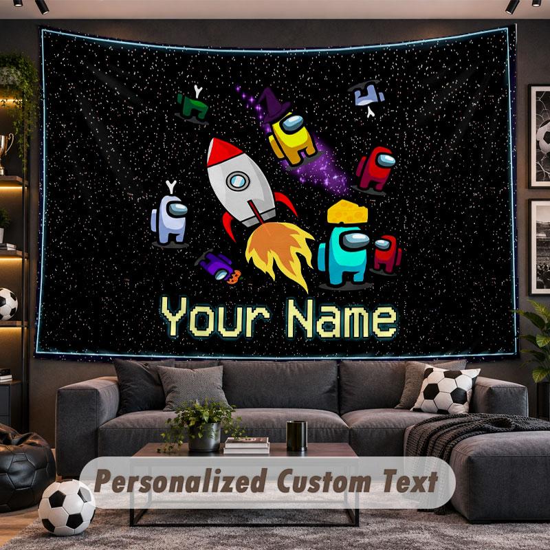 Wall Hanging Tapestry Custom NameAmong Us Pattern Personalized Printed Fabric Wall Decor