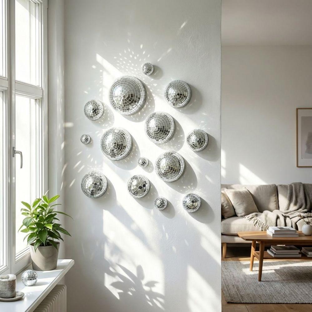 5 Pezzi Specchio Metallico Palla da Discoteca Arte da Parete Semicerchio a Cupola Decorazione da Parete Disco Soggiorno