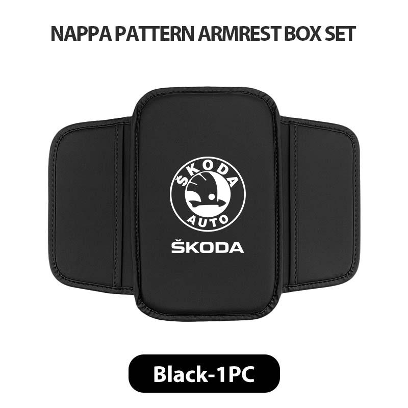 NAWR1 Leather Car Armrest Box Pad Central Arm Rest Storage Pocket Protective Cover For Skoda Kamiq Karoq Octavia 2 3 Rapid Scala Kami