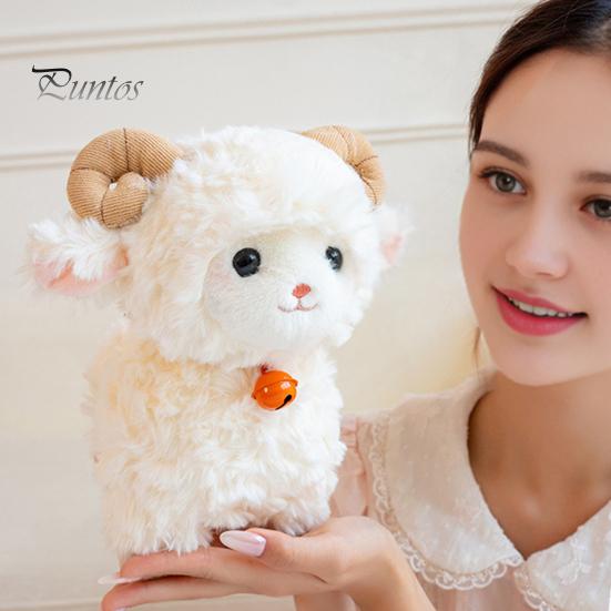 Stuffed Toy with Bells Cute Sheep Plush Doll Bell, Soft Animal Stable Standing Room Accessory Toy, Curly Fluffy Fabric Embroidery Details Figurine for
